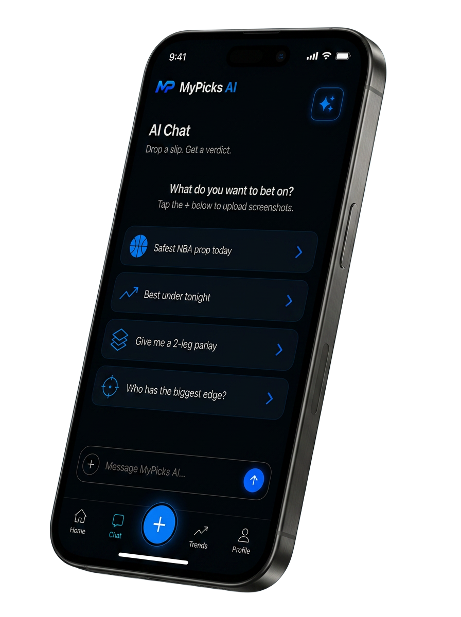 MyPicks AI mobile app showing AI parlay analysis